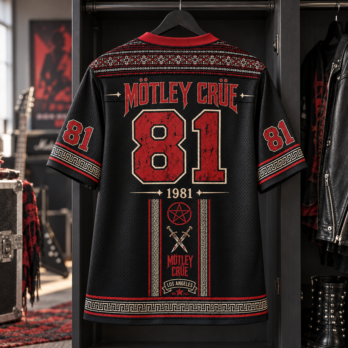 Mötley Crüe Jersey, Kickstart My Heart Pentagram Graphic Shirt, Heavy Metal Rock Band Jersey Gift