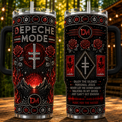 Depeche Mode 40oz Rhinestone Insulated Tumbler with Handle - Rock Band Stainless Steel Travel Mug with Straw and Lid