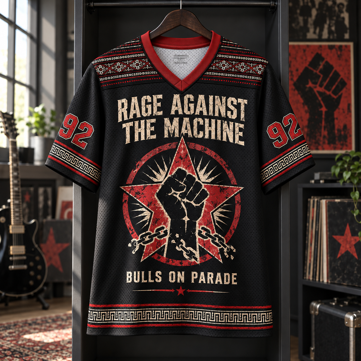 Rage Against the Machine Jersey, Bulls on Parade Raised Fist Graphic Shirt, Alternative Metal Rock Band Jersey Gift