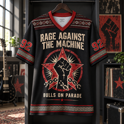 Rage Against the Machine Jersey, Bulls on Parade Raised Fist Graphic Shirt, Alternative Metal Rock Band Jersey Gift