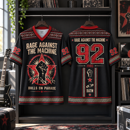 Rage Against the Machine Jersey, Bulls on Parade Raised Fist Graphic Shirt, Alternative Metal Rock Band Jersey Gift