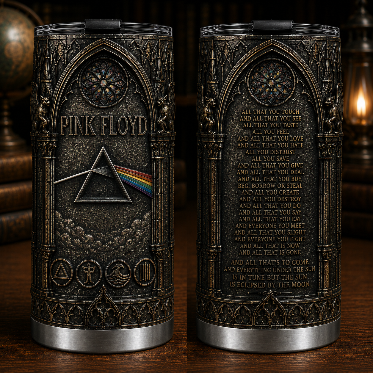 Pink Floyd 3D Printed Stainless Steel Tumbler, Dark Side of the Moon Gothic Rock Travel Cup, Music Fan Gift