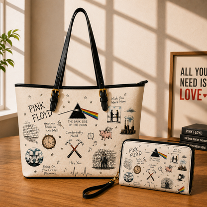 Pink Floyd Sketch Icon Handbag, Tote Bag and Wallet Set, Dark Side of the Moon Classic Rock Accessories, Pink Floyd Fan Gift