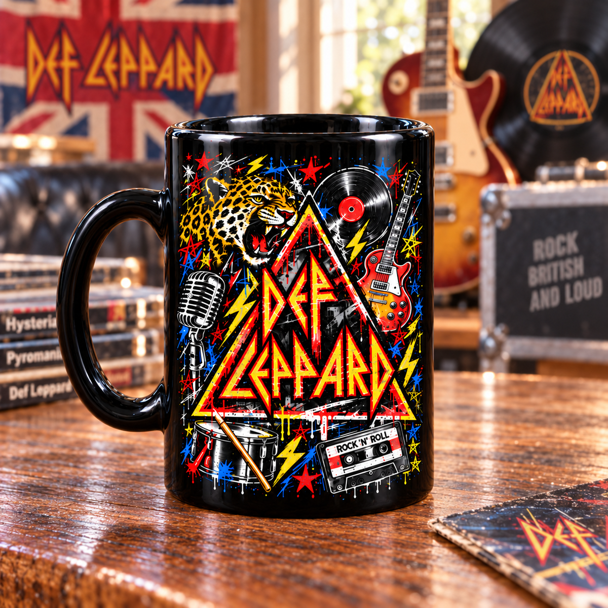 Def Leppard Graffiti Mug, Pour Some Sugar on Me Coffee Cup, Hysteria & Photograph Rock Music Gift, Classic Rock Fan Mug