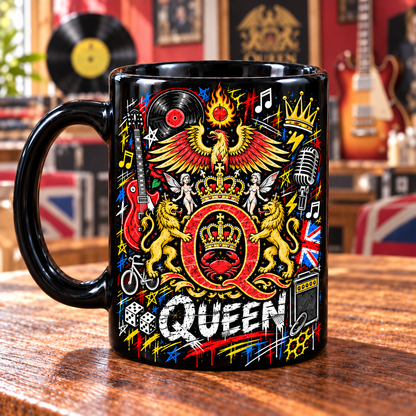 Queen Graffiti Mug, Bohemian Rhapsody Rock Coffee Cup, We Will Rock You Music Gift, Freddie Mercury Fan Mug