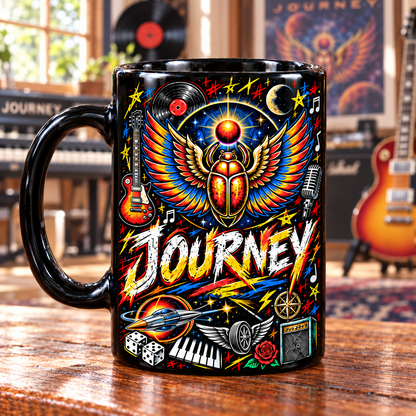 Journey Graffiti Mug, Don’t Stop Believin’ Rock Coffee Cup, Faithfully & Separate Ways Music Gift, Classic Rock Fan Mug