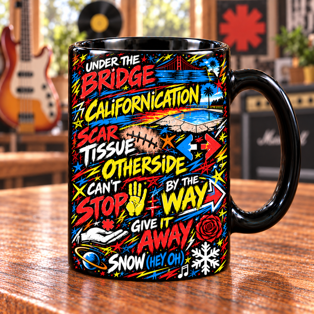 Red Hot Chili Peppers Graffiti Mug, Californication Rock Coffee Cup, Under the Bridge RHCP Music Gift, Alternative Rock Fan Mug