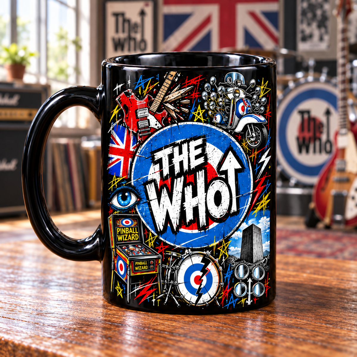 The Who Graffiti Mug, Mod Rock Coffee Cup, Baba O’Riley & Pinball Wizard Music Gift, British Rock Fan Mug