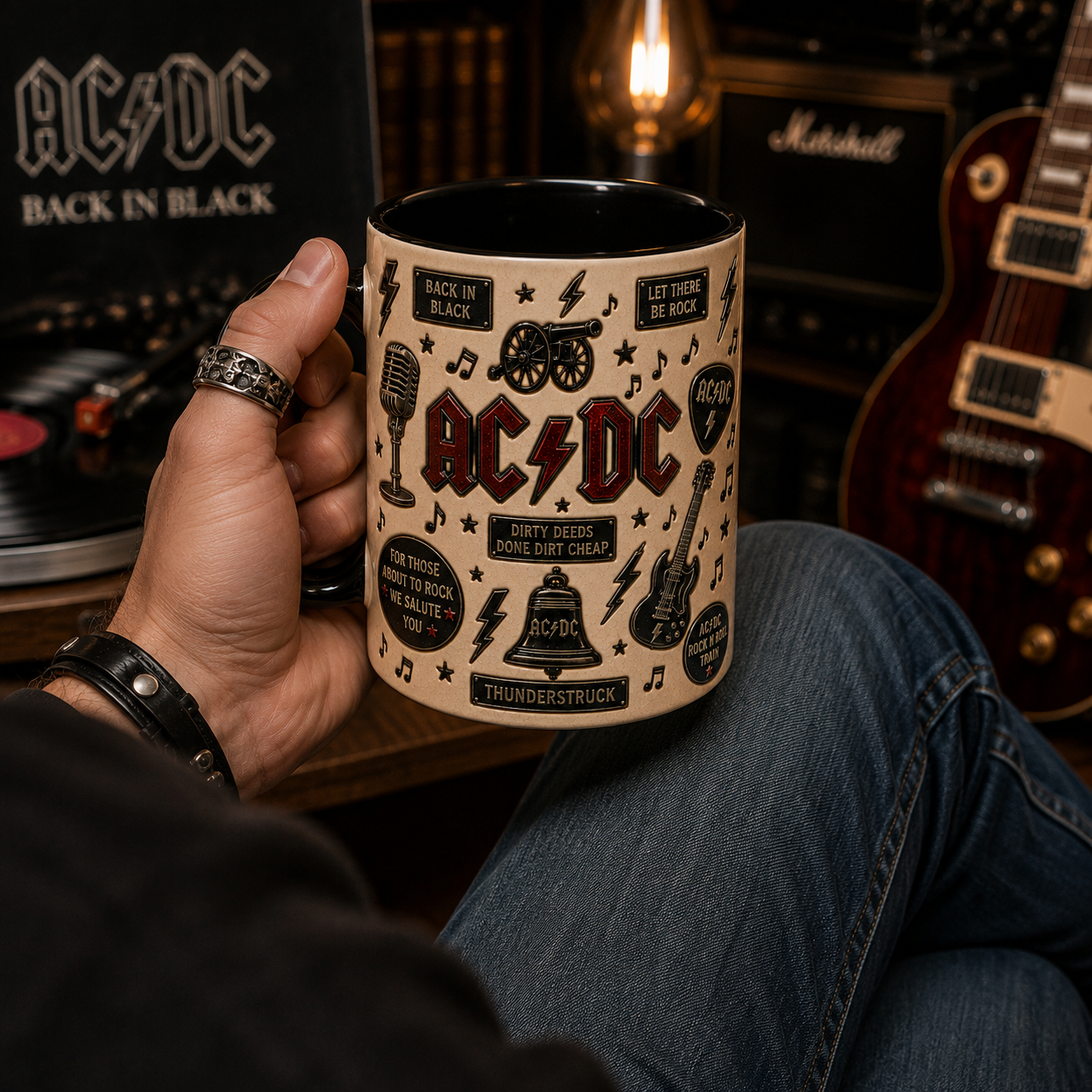 AC/DC Mug – Back in Black & Thunderstruck Coffee Cup, Classic Rock Gift for AC/DC Fans