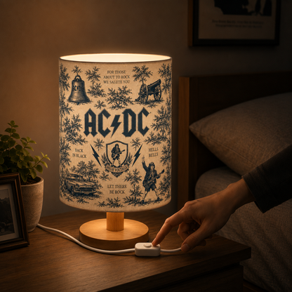 AC/DC Fabric Table Lamp – Music Room Decor Wooden Bedside Lamp Gift