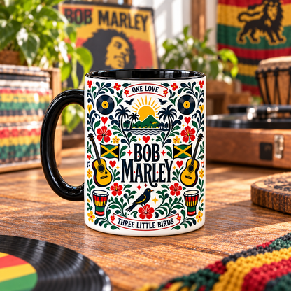 Bob Marley Nordic Folk Mug, One Love Redemption Song Coffee Cup, Three Little Birds Reggae Music Gift