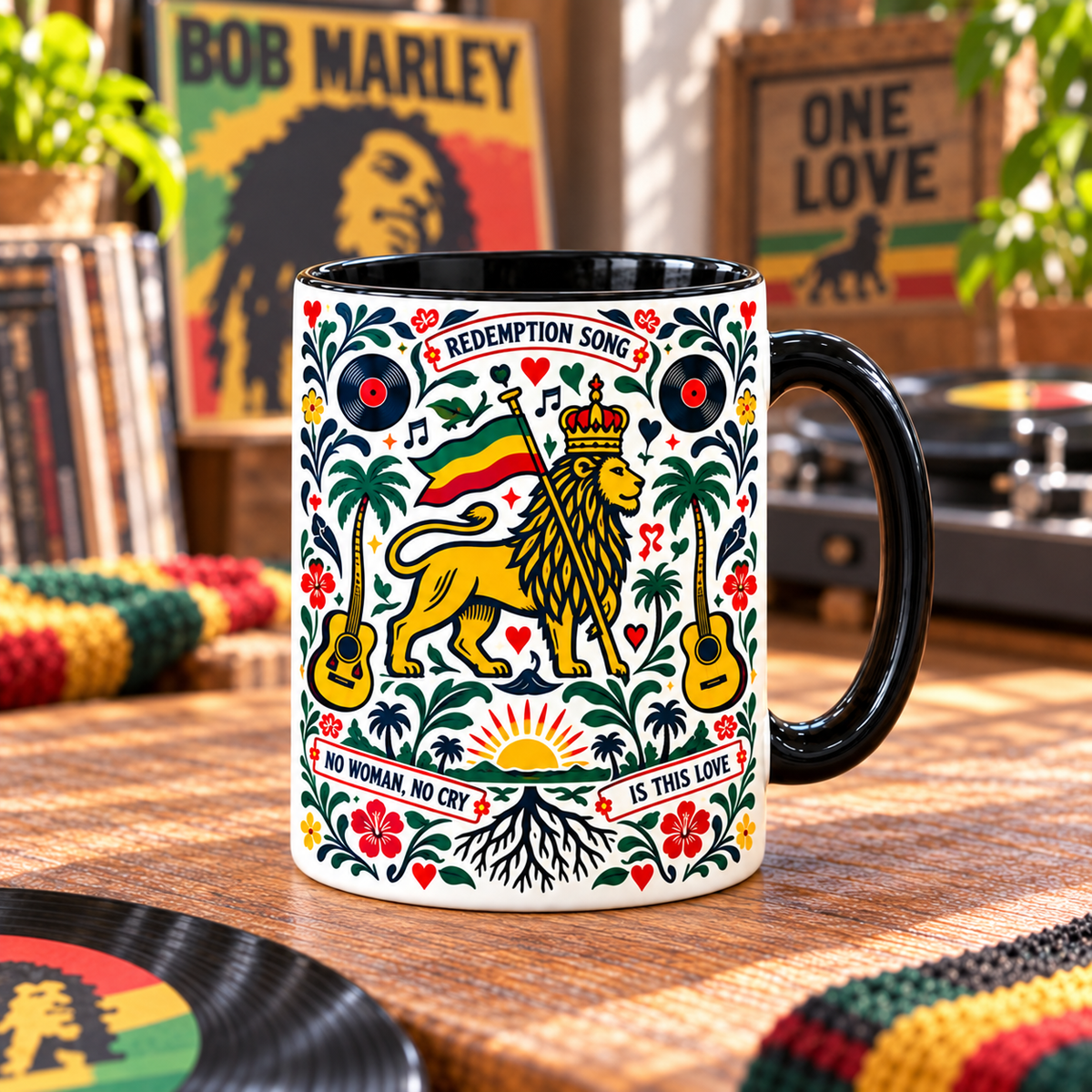 Bob Marley Nordic Folk Mug, One Love Redemption Song Coffee Cup, Three Little Birds Reggae Music Gift