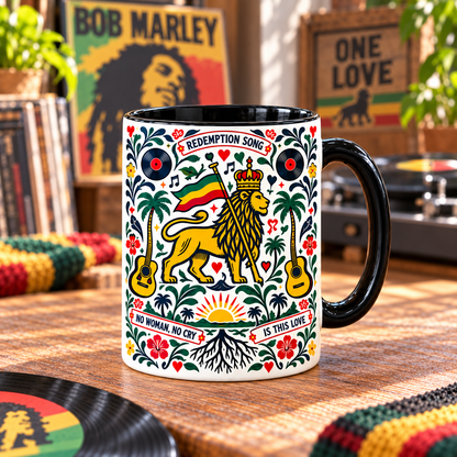 Bob Marley Nordic Folk Mug, One Love Redemption Song Coffee Cup, Three Little Birds Reggae Music Gift