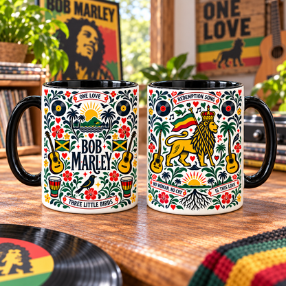 Bob Marley Nordic Folk Mug, One Love Redemption Song Coffee Cup, Three Little Birds Reggae Music Gift