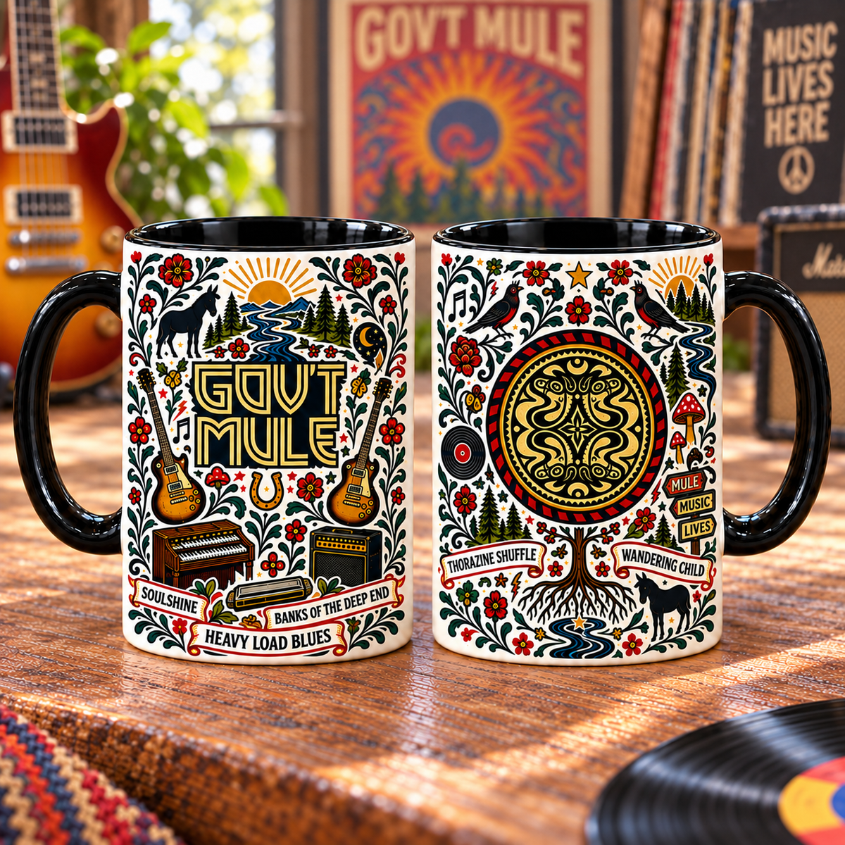 Gov’t Mule Nordic Folk Mug, Soulshine & Banks of the Deep End Coffee Cup, Southern Rock Jam Band Gift