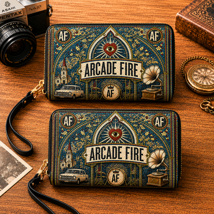 Arcade Fire Leather Handbag, Leather Tote Bag, Leather Wallet Set - Mosaic Arcade Fire Band Fan Gift, Luxury Rock Music Accessories