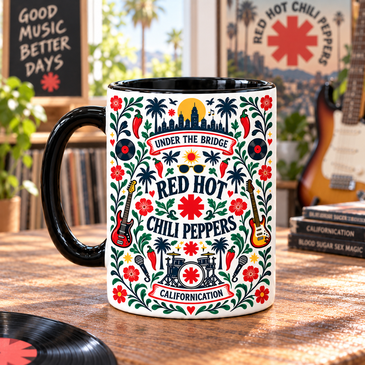 Red Hot Chili Peppers Nordic Folk Mug, Under the Bridge Californication Coffee Cup, Alternative Rock Band Gift
