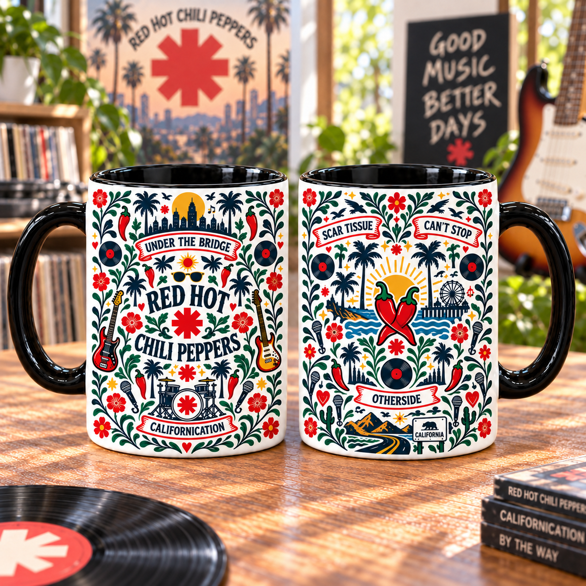Red Hot Chili Peppers Nordic Folk Mug, Under the Bridge Californication Coffee Cup, Alternative Rock Band Gift