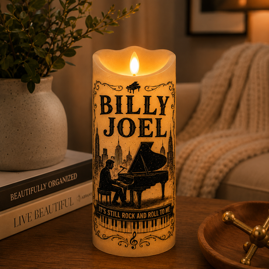 Billy Joel Flameless LED Candle – Piano Man Music Candle, Billy Joel Song Lyrics Decor, Piano Lover Gift, Classic Rock Home Decor