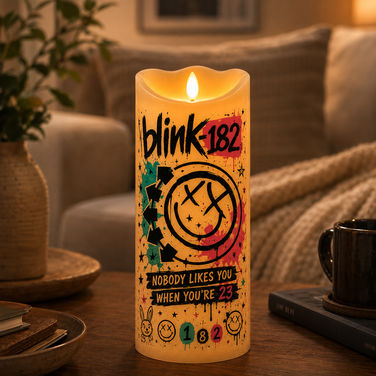 blink-182 Flameless LED Candle – Nobody Likes You When You're 23, Pop Punk Music Decor, blink-182 Fan Gift, Rock Home Decoration