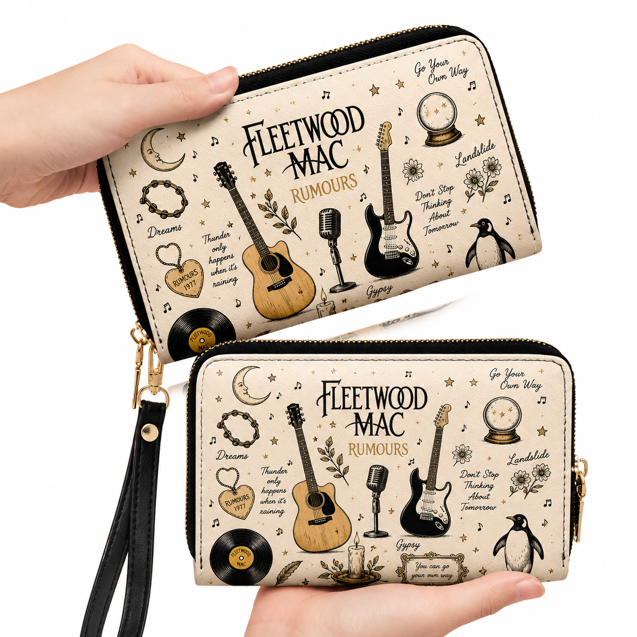 Fleetwood Mac Sketch Icon Handbag, Tote Bag and Wallet Set, Rumours Inspired Vintage Music Lover Gift, Classic Rock Fan Accessories