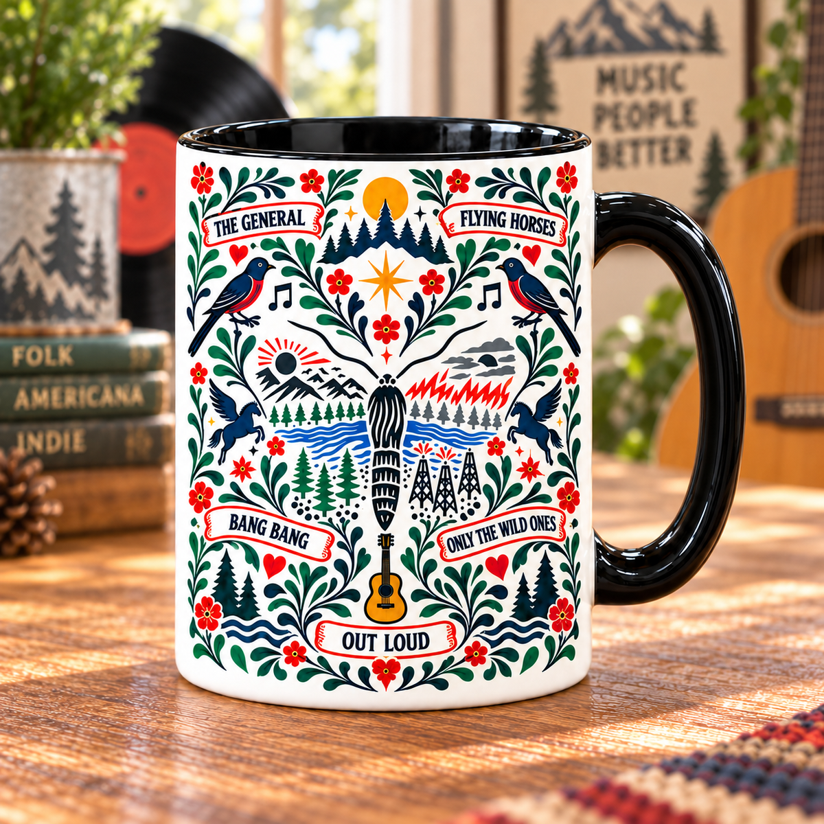 Dispatch Nordic Folk Mug, The General & Flying Horses Coffee Cup, Indie Folk Jam Band Music Gift