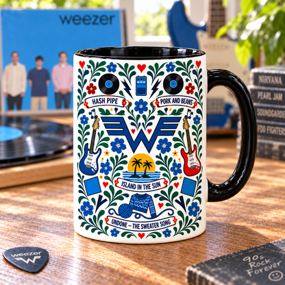 Weezer Nordic Folk Mug, Buddy Holly & Island in the Sun Coffee Cup, Blue Album Alternative Rock Gift