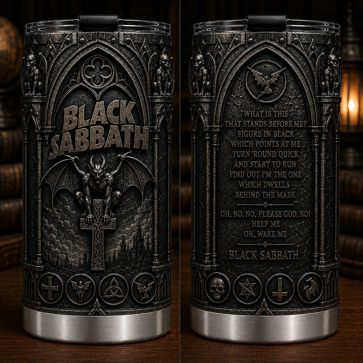 Black Sabbath 3D Printed Stainless Steel Tumbler, Gothic Demon Rock Travel Cup, Heavy Metal Fan Gift