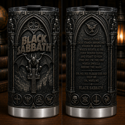 Black Sabbath 3D Printed Stainless Steel Tumbler, Gothic Demon Rock Travel Cup, Heavy Metal Fan Gift