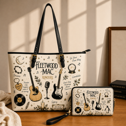 Fleetwood Mac Sketch Icon Handbag, Tote Bag and Wallet Set, Rumours Inspired Vintage Music Lover Gift, Classic Rock Fan Accessories