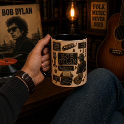 Bob Dylan Mug – Blowin’ in the Wind & The Times They Are A-Changin’ Coffee Cup, Folk Music Gift