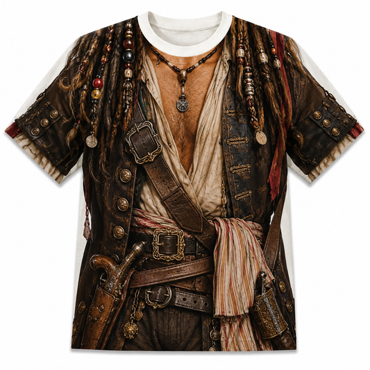 Pirate Captain 3D All Over Print T-Shirt – Jack Sparrow Inspired Costume Shirt, Caribbean Pirate Cosplay Graphic Tee, Halloween & Cruise Vacation Gift