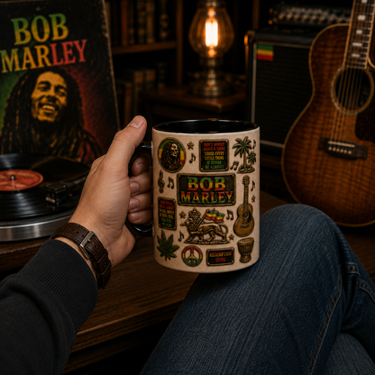 Bob Marley Mug – Reggae Coffee Mug with Three Little Birds, Redemption Song & Rastafari Inspired Design