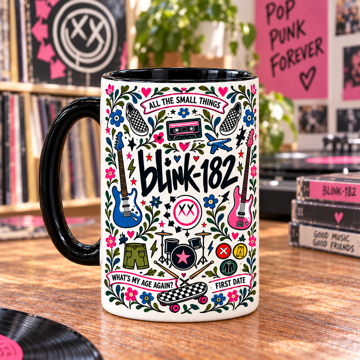 Blink-182 Nordic Folk Mug, All the Small Things I Miss You Coffee Cup, Pop Punk Smiley Music Gift