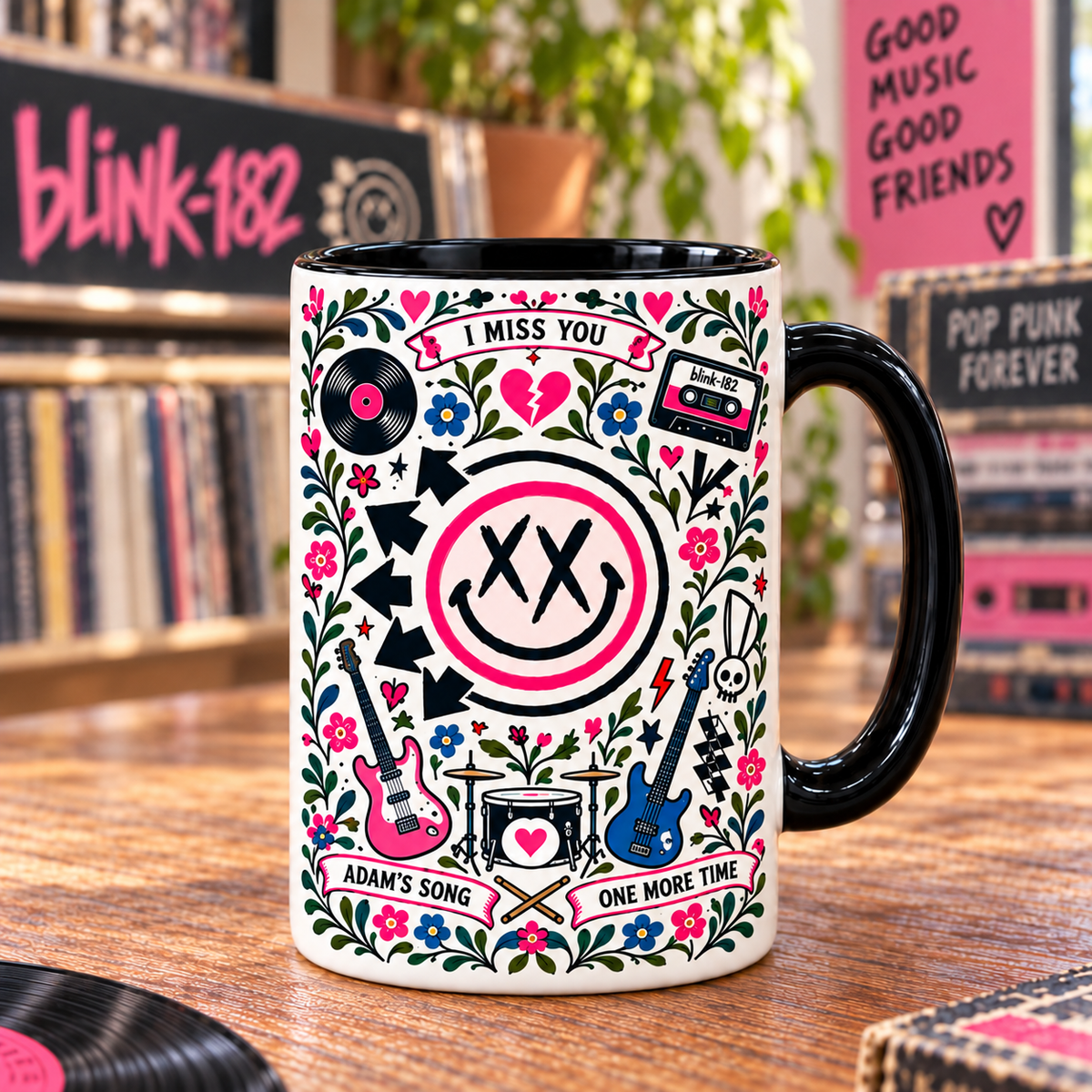 Blink-182 Nordic Folk Mug, All the Small Things I Miss You Coffee Cup, Pop Punk Smiley Music Gift