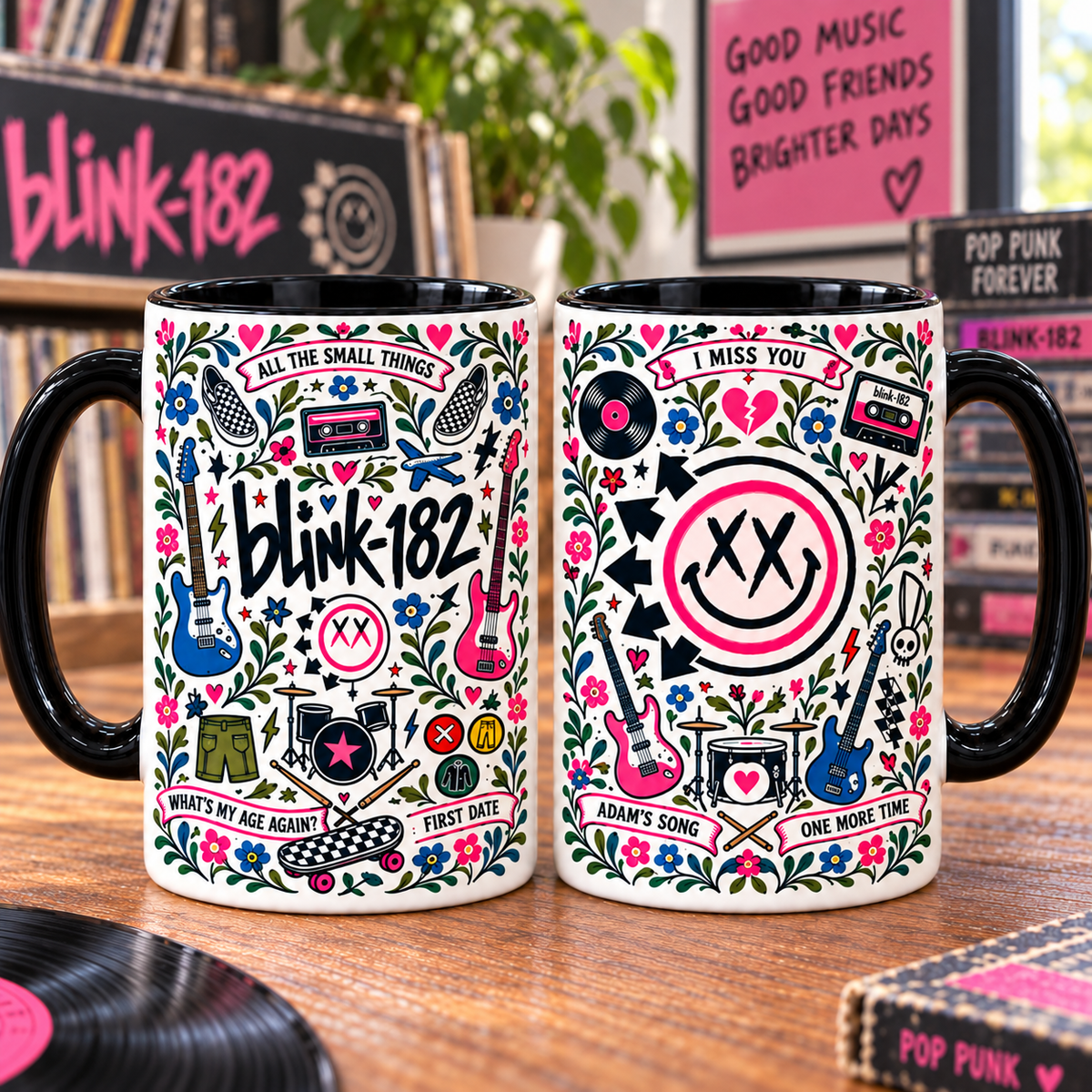 Blink-182 Nordic Folk Mug, All the Small Things I Miss You Coffee Cup, Pop Punk Smiley Music Gift