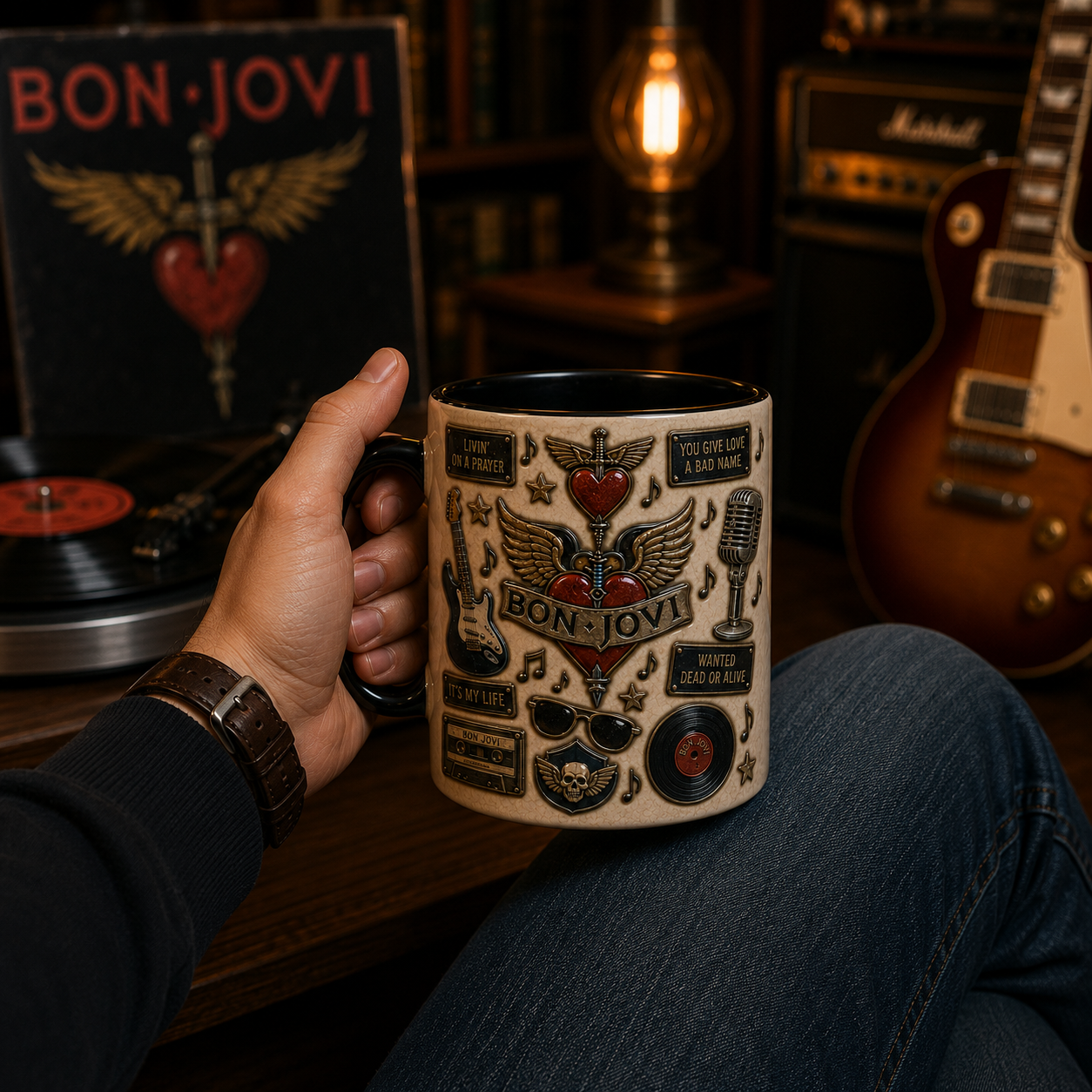 Bon Jovi Mug – Livin’ on a Prayer & It’s My Life Rock Band Ceramic Coffee Mug Gift