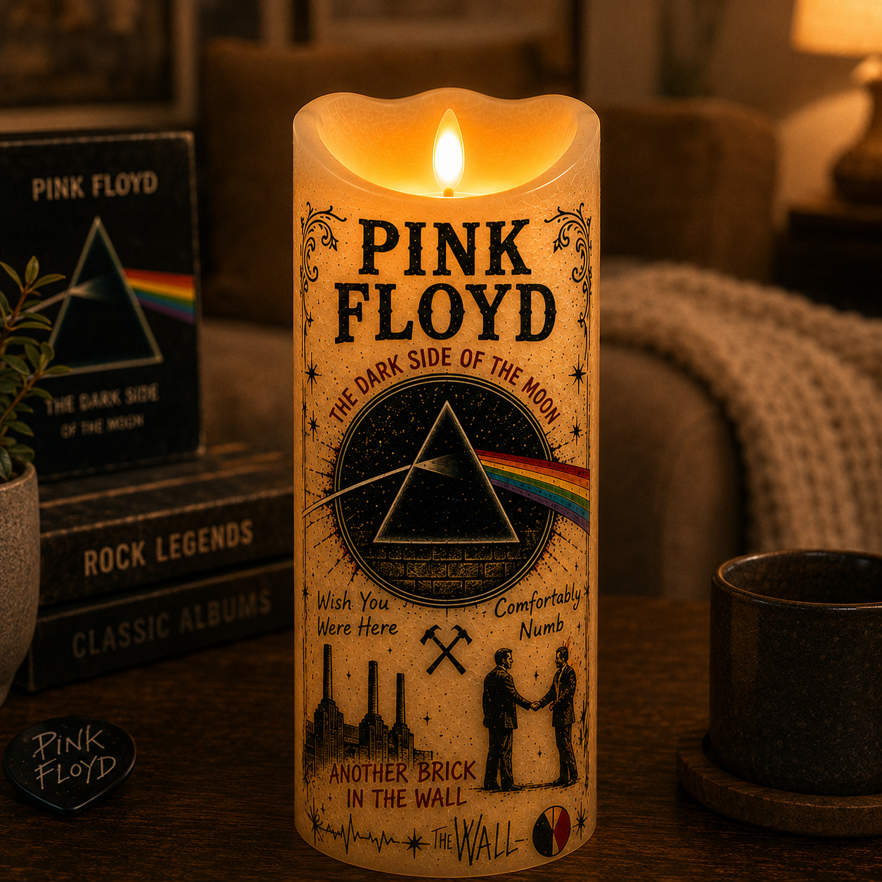 Pink Floyd Flameless LED Candle – Dark Side of the Moon Music Candle, Classic Rock LED Decor, Pink Floyd Fan Gift, Psychedelic Home Accent