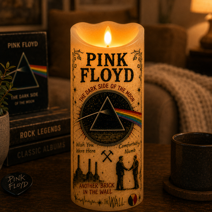 Pink Floyd Flameless LED Candle – Dark Side of the Moon Music Candle, Classic Rock LED Decor, Pink Floyd Fan Gift, Psychedelic Home Accent