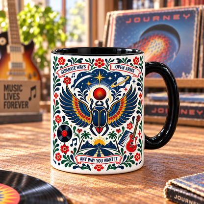 Journey Nordic Folk Mug, Don’t Stop Believin’ Faithfully Coffee Cup, Classic Rock Scarab Music Gift