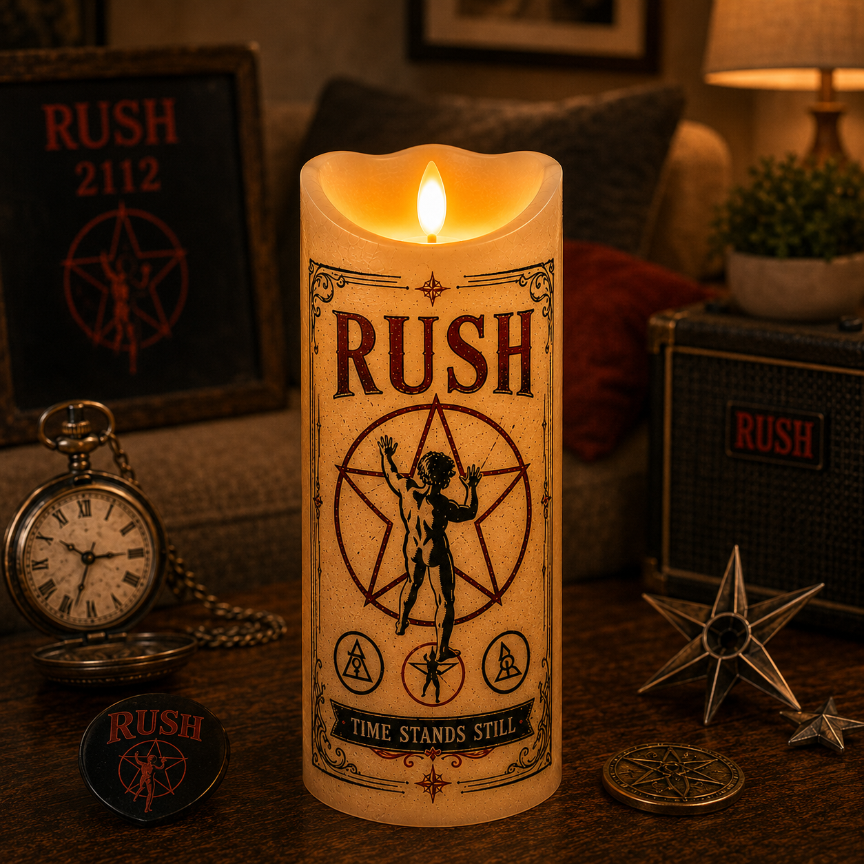 Rush Flameless LED Candle – 2112 Music LED Candle, Progressive Rock Home Decor, Rush Fan Gift, Fly By Night Flickering Candle