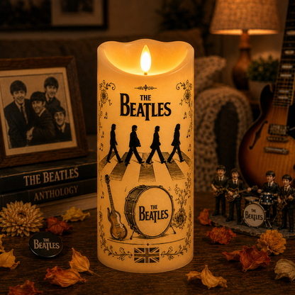 The Beatles Flameless LED Candle – Abbey Road Music LED Candle, Classic Rock Home Decor, Beatles Fan Gift, Flickering Waxless Candle