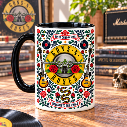 Guns N’ Roses Nordic Folk Mug, Sweet Child O’ Mine & Welcome to the Jungle Coffee Cup, Classic Rock Band Gift