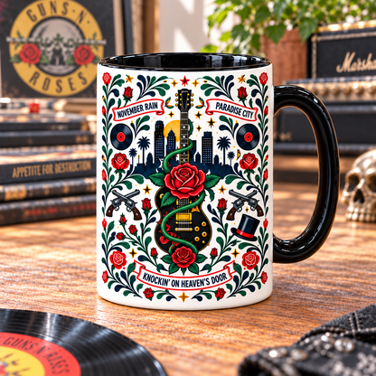 Guns N’ Roses Nordic Folk Mug, Sweet Child O’ Mine & Welcome to the Jungle Coffee Cup, Classic Rock Band Gift