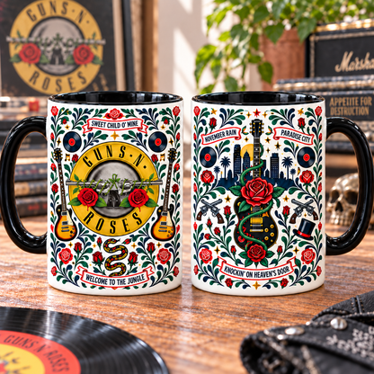 Guns N’ Roses Nordic Folk Mug, Sweet Child O’ Mine & Welcome to the Jungle Coffee Cup, Classic Rock Band Gift