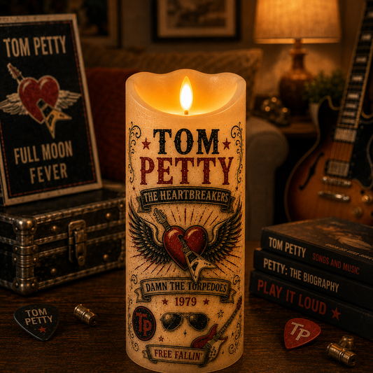 Tom Petty Flameless LED Candle – Tom Petty & The Heartbreakers LED Candle, Classic Rock Music Decor, Gift for Tom Petty Fans