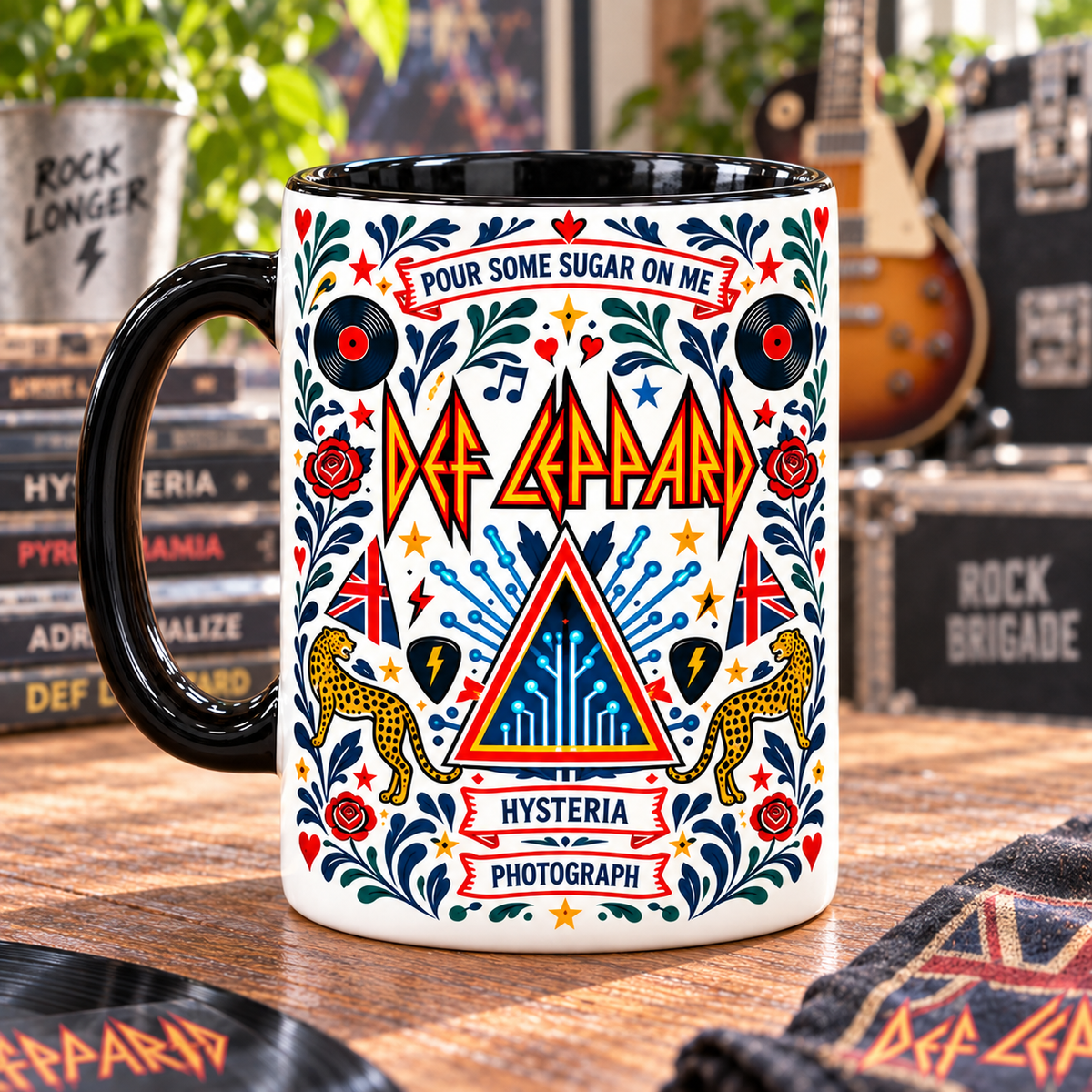 Def Leppard Nordic Folk Mug, Pour Some Sugar on Me Hysteria Coffee Cup, Classic Rock Music Gift