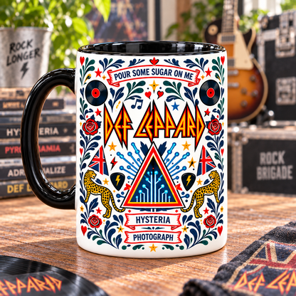 Def Leppard Nordic Folk Mug, Pour Some Sugar on Me Hysteria Coffee Cup, Classic Rock Music Gift