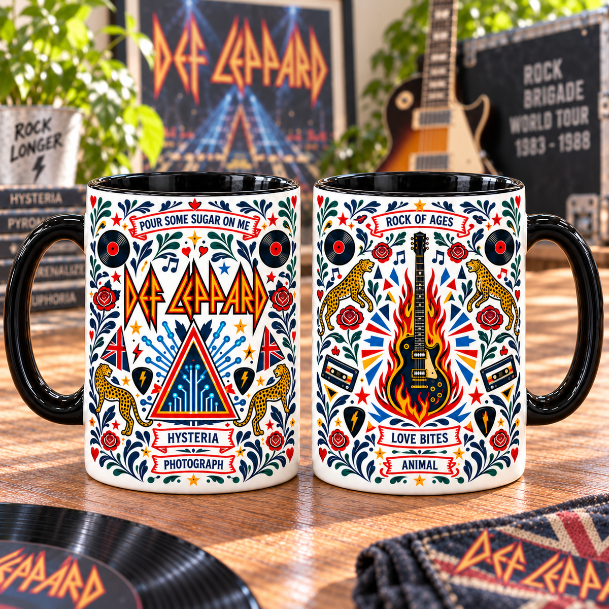Def Leppard Nordic Folk Mug, Pour Some Sugar on Me Hysteria Coffee Cup, Classic Rock Music Gift