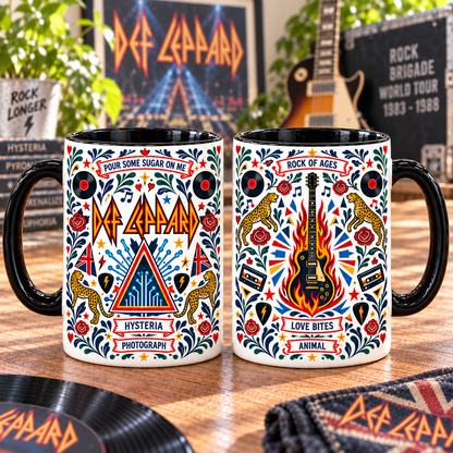 Def Leppard Nordic Folk Mug, Pour Some Sugar on Me Hysteria Coffee Cup, Classic Rock Music Gift